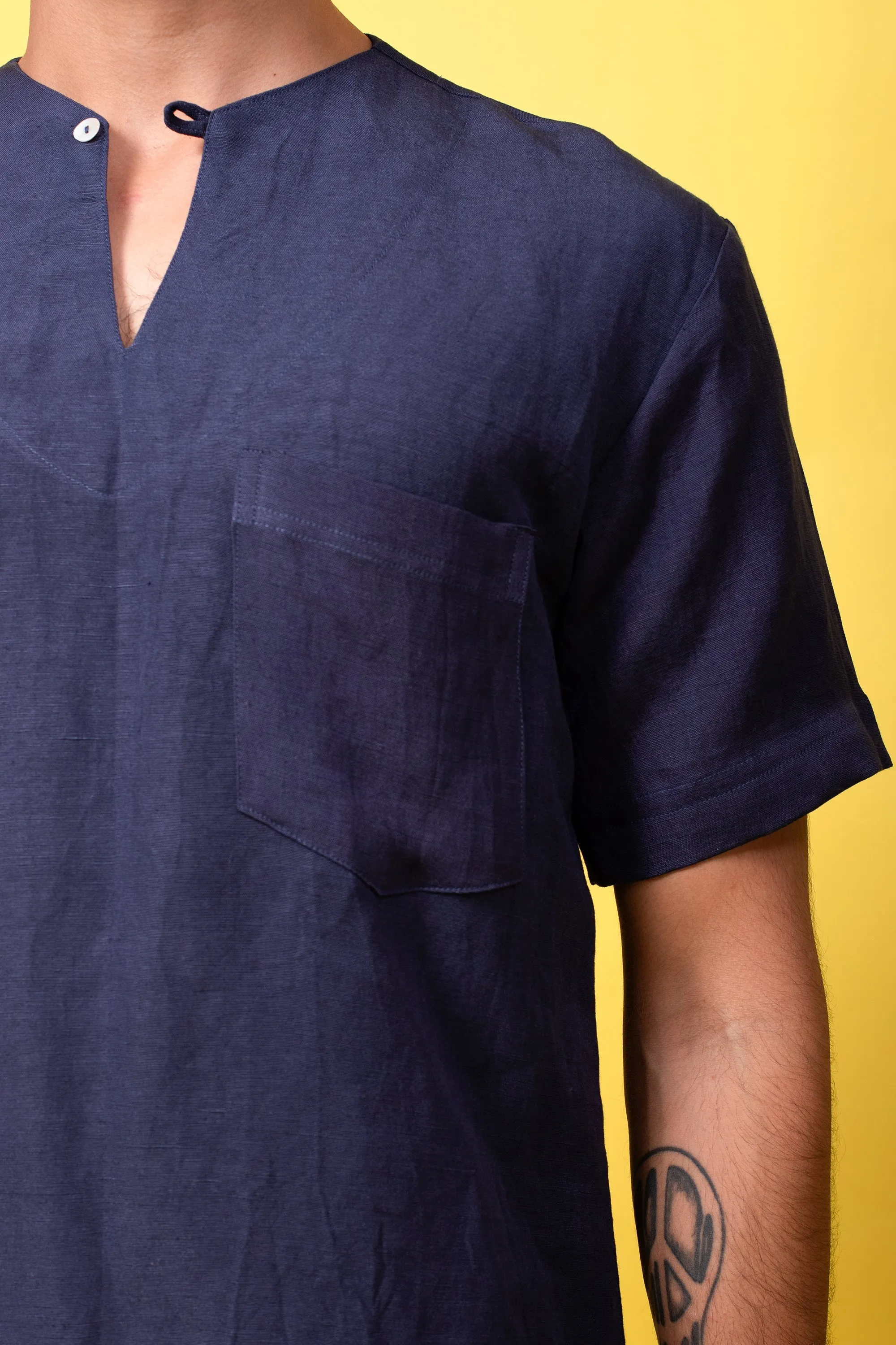 Blue Linen Short Kurta