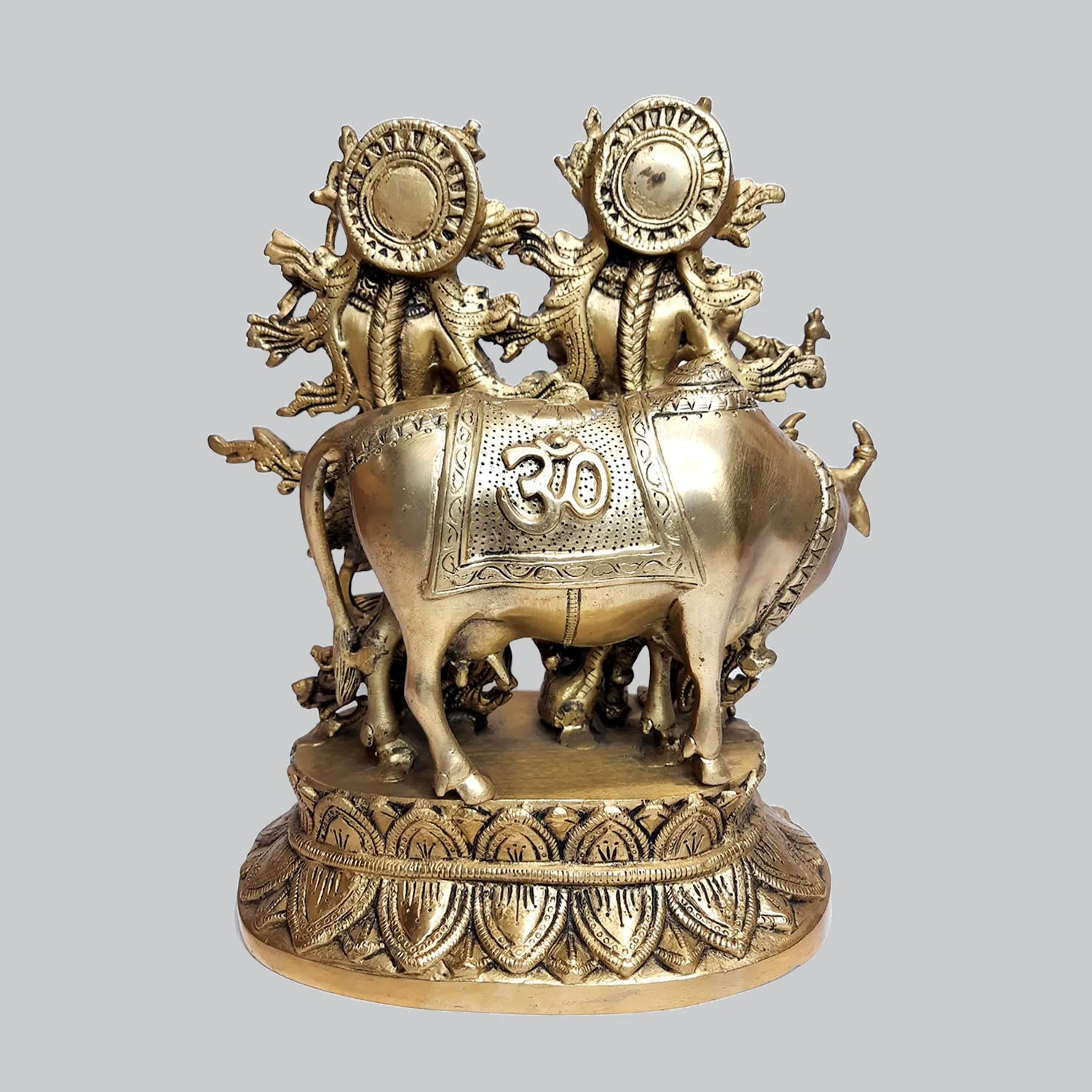 Brass Radha Krishna with Cow 12.5 in