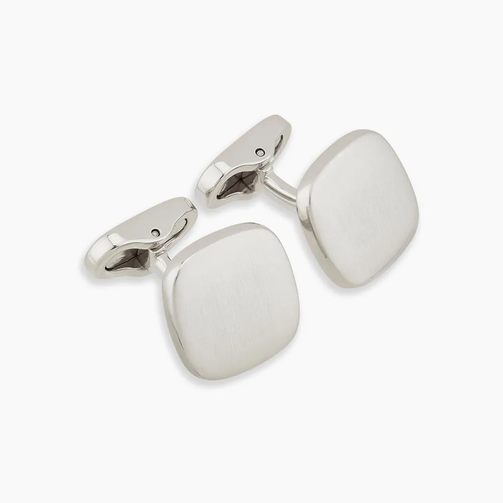 Brushed Silver Rounded Square Cufflinks