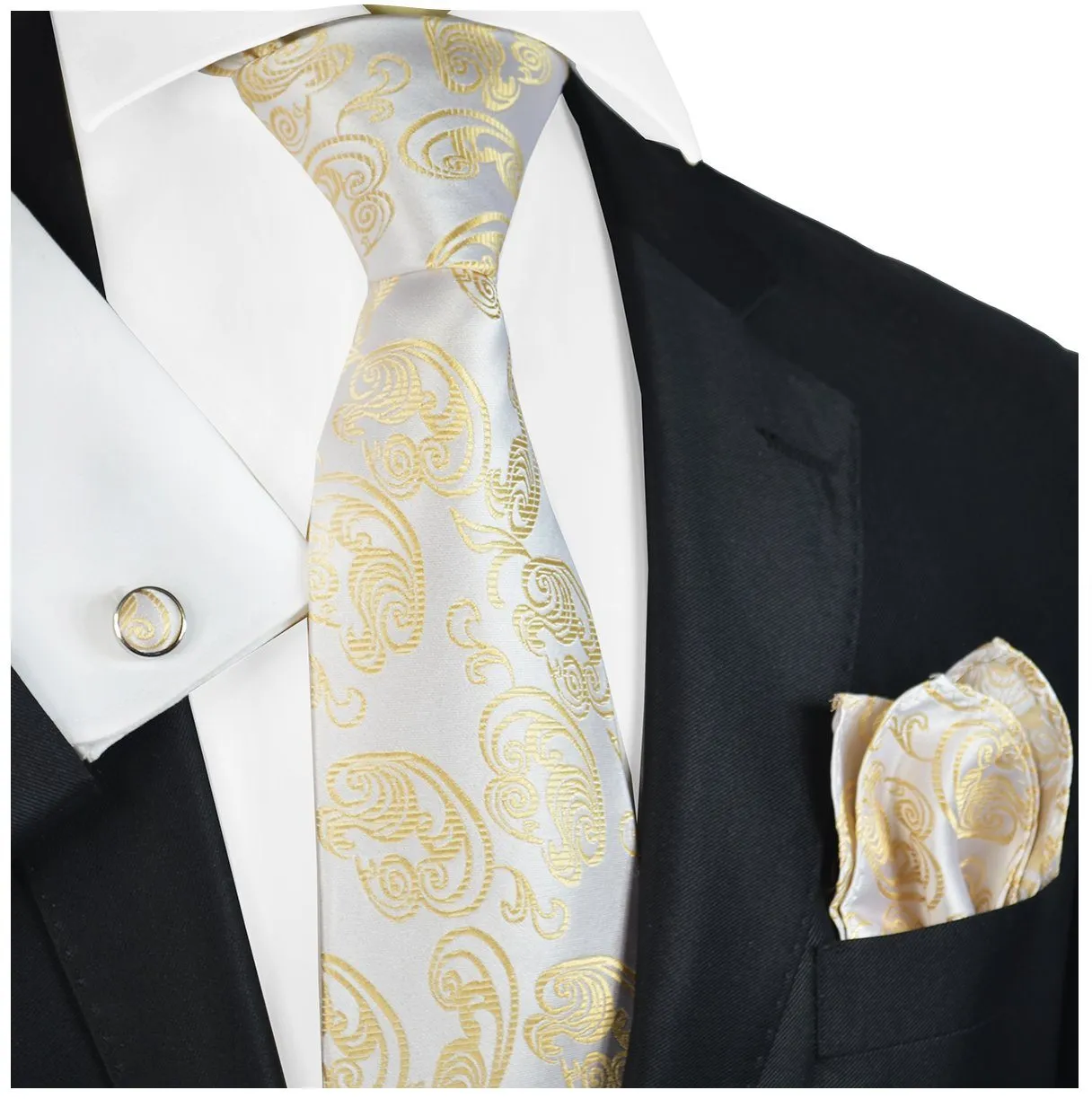 Champagne Paisley Formal Silk Tie and Accessories