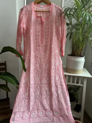 Chikankari Resham Jaal Kurti - Peach