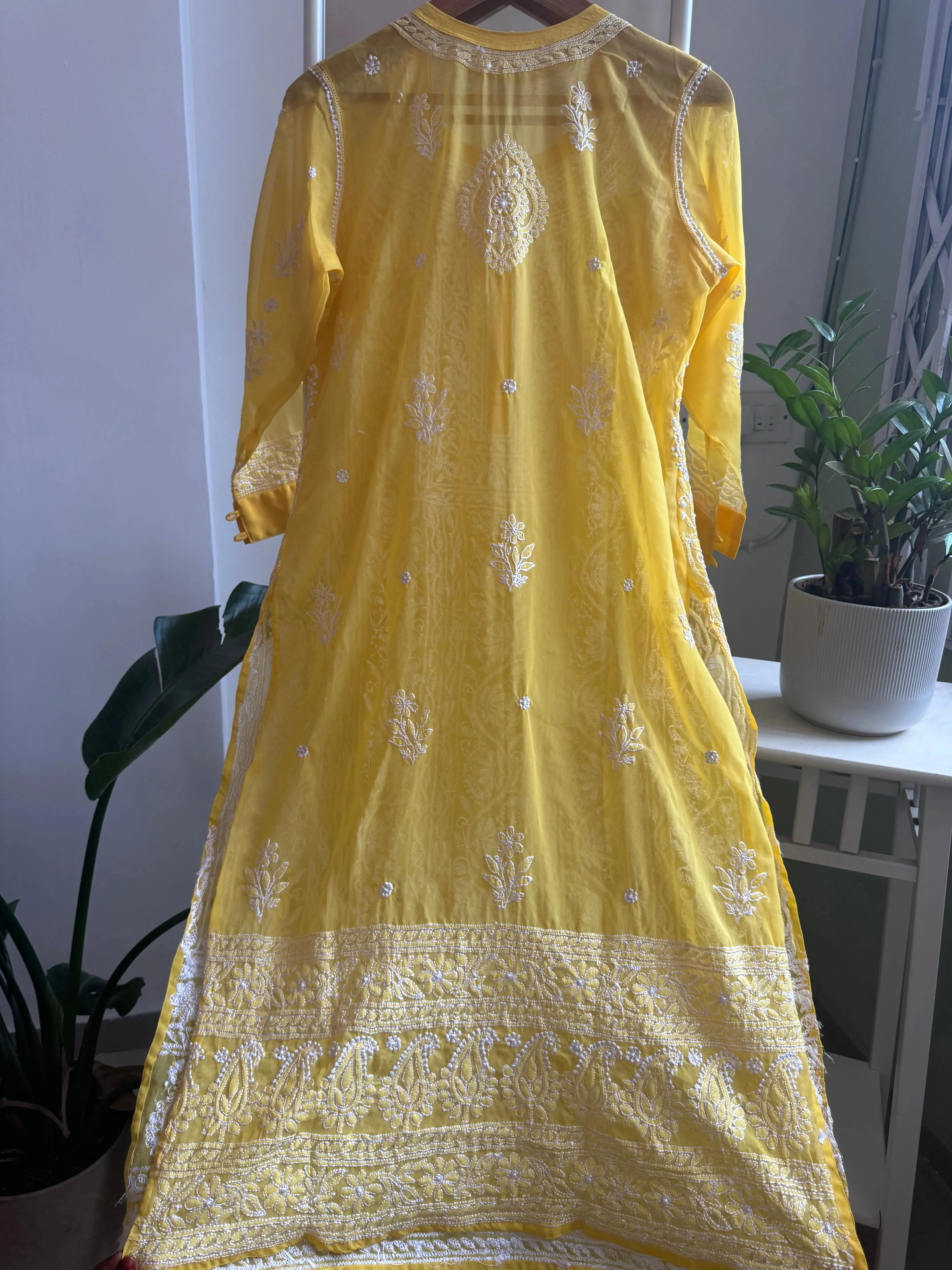 Chikankari Resham Jaal Kurti -  Yellow