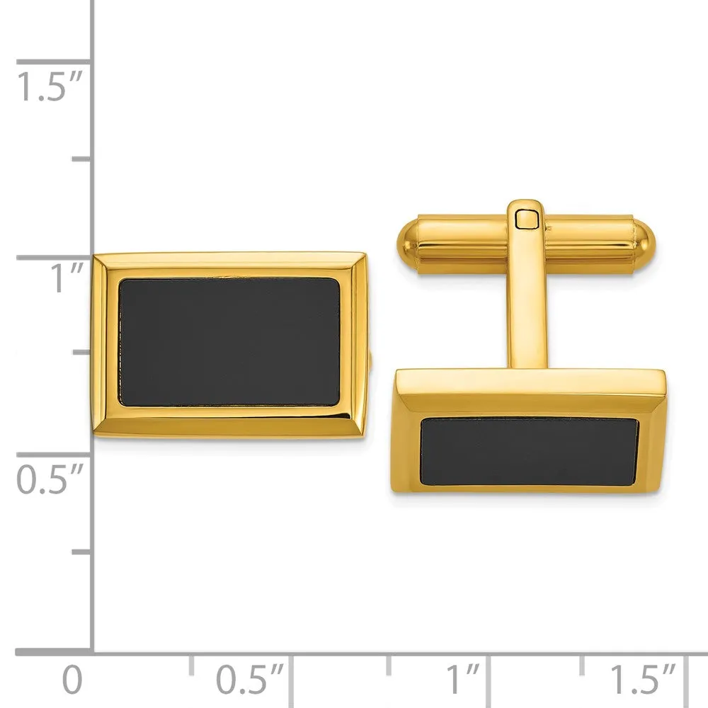 Chisel Stainless Steel Polished Yellow IP-Plated with Black Epoxy Inlay Rectangle Cuff Links