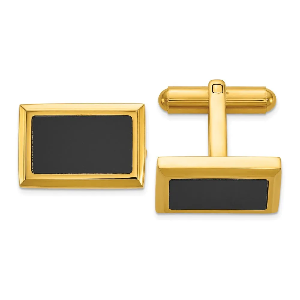 Chisel Stainless Steel Polished Yellow IP-Plated with Black Epoxy Inlay Rectangle Cuff Links