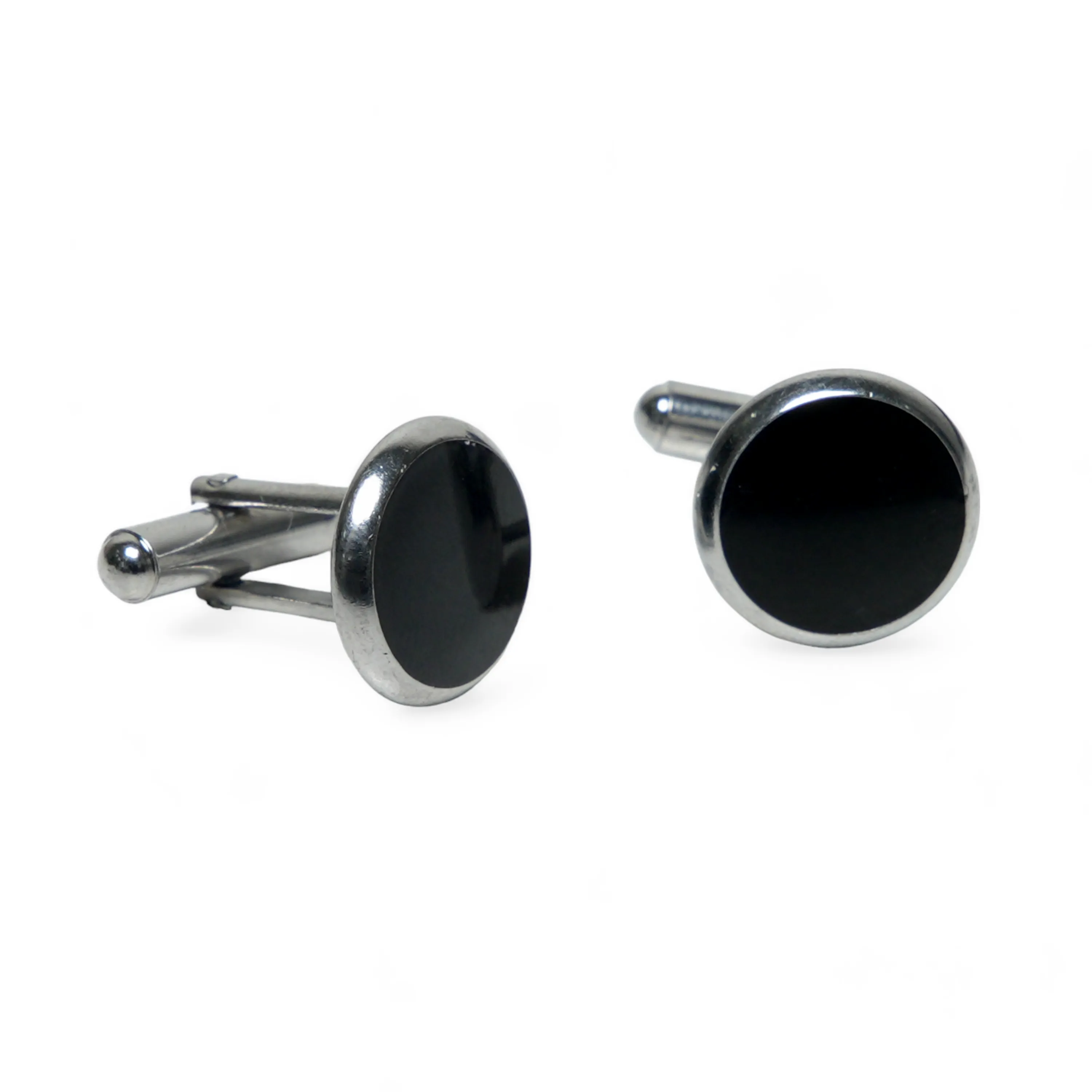 Chokore Round Silver Cufflinks (Black)