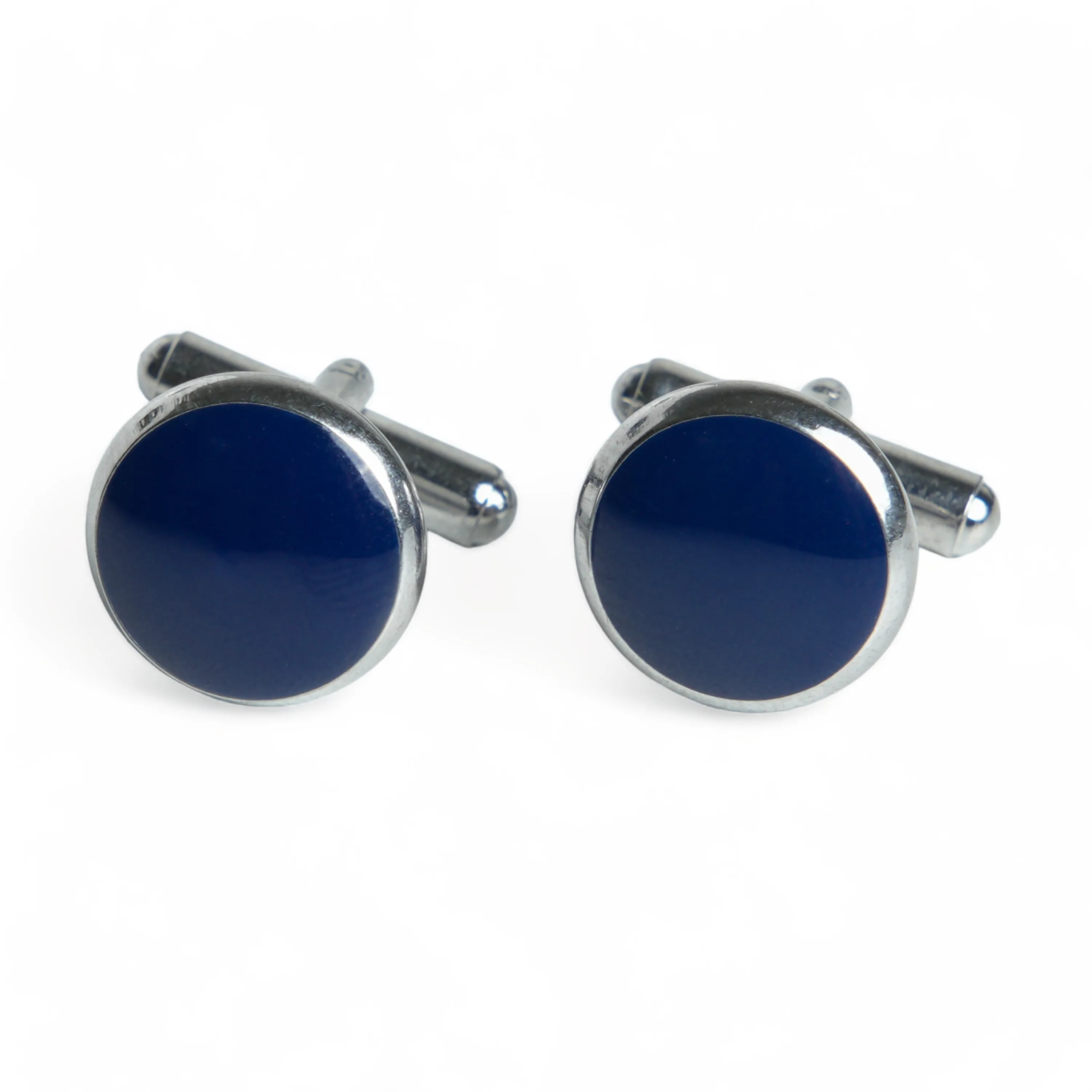 Chokore Round Silver Cufflinks (Blue)