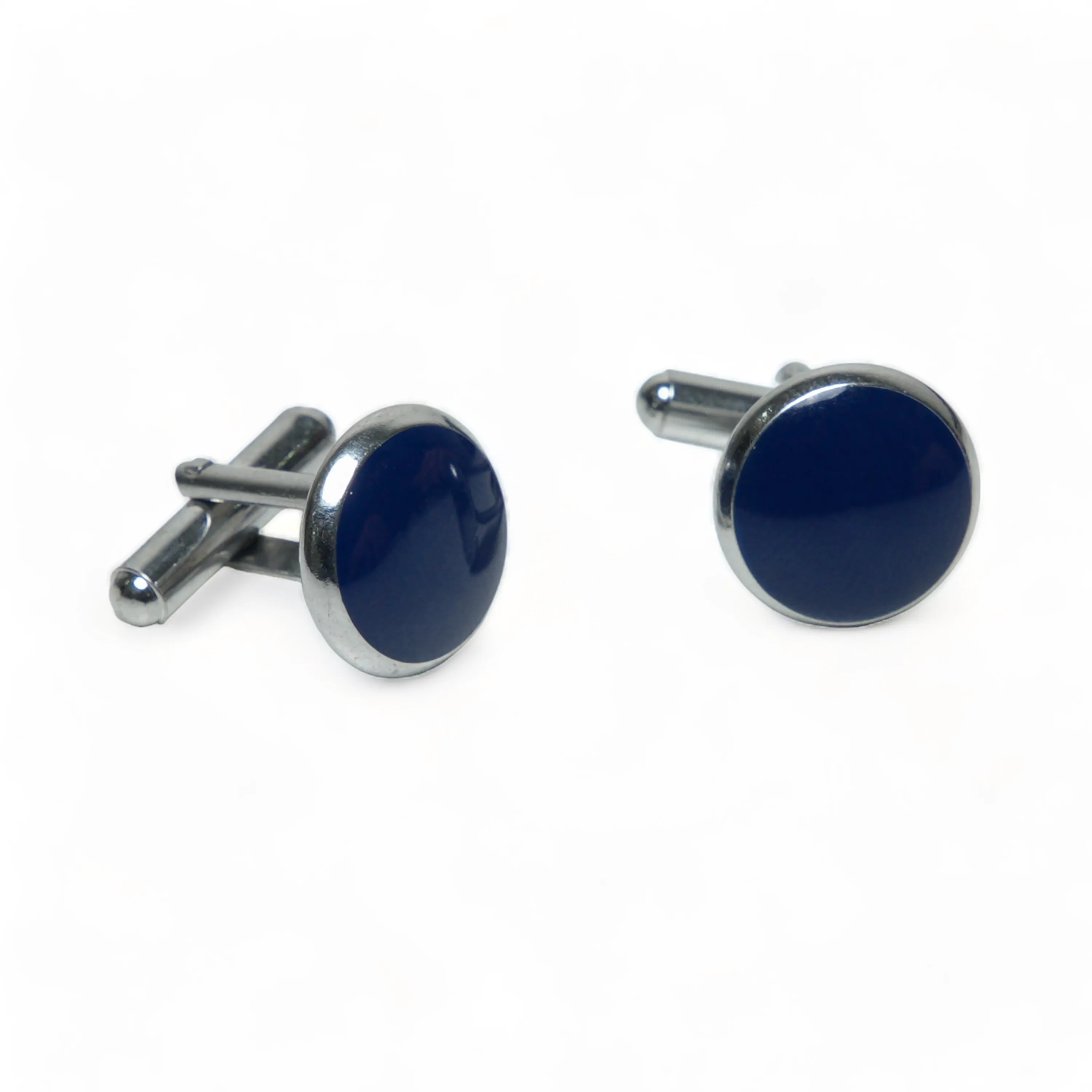 Chokore Round Silver Cufflinks (Blue)