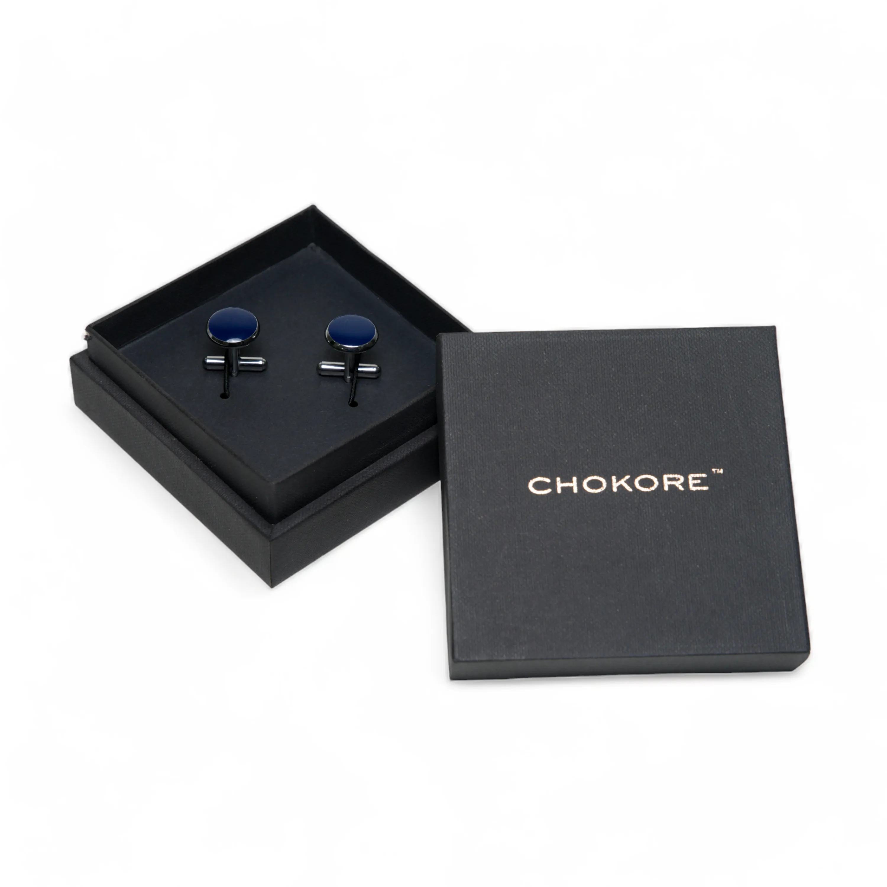 Chokore Round Silver Cufflinks (Blue)