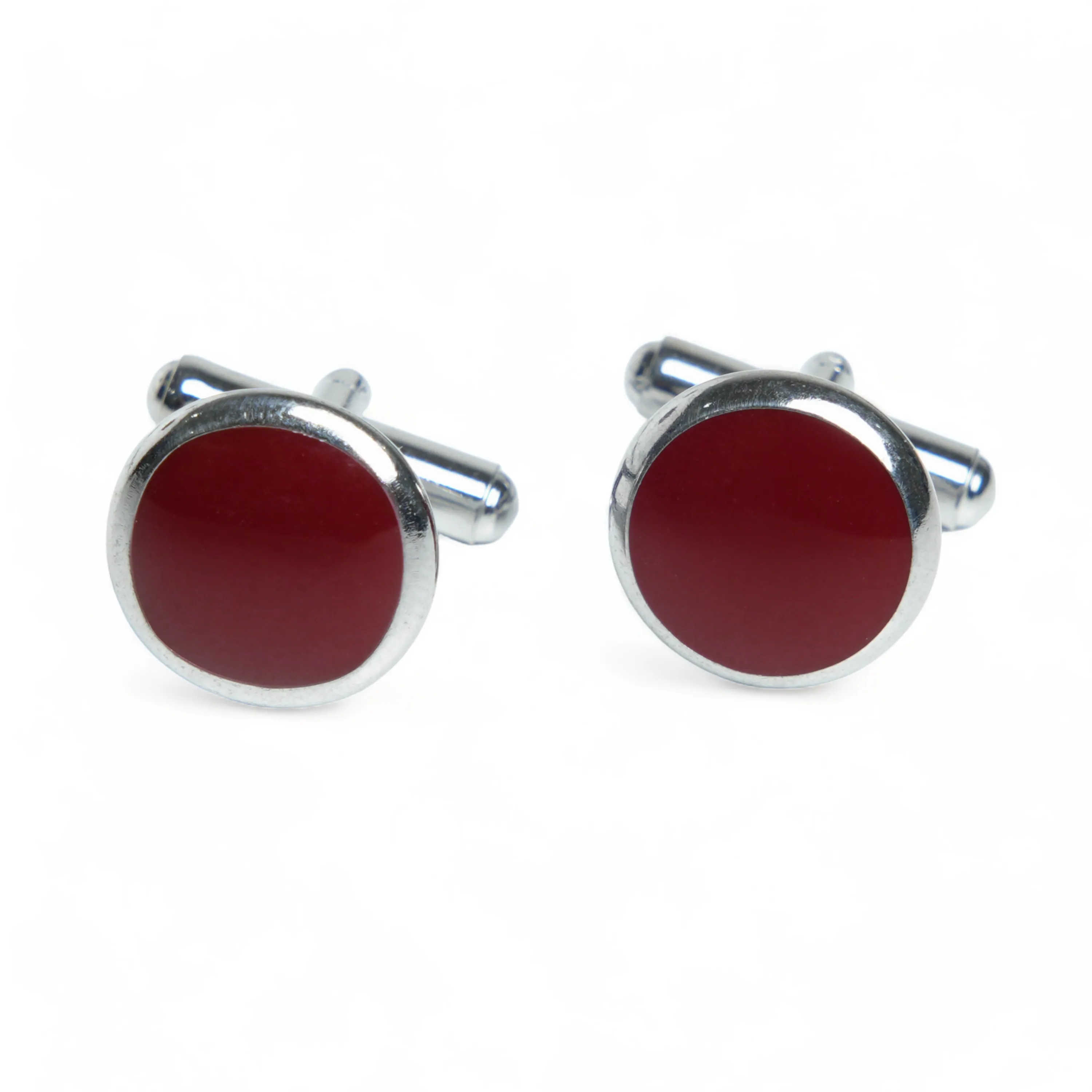 Chokore Round Silver Cufflinks (Burgundy)