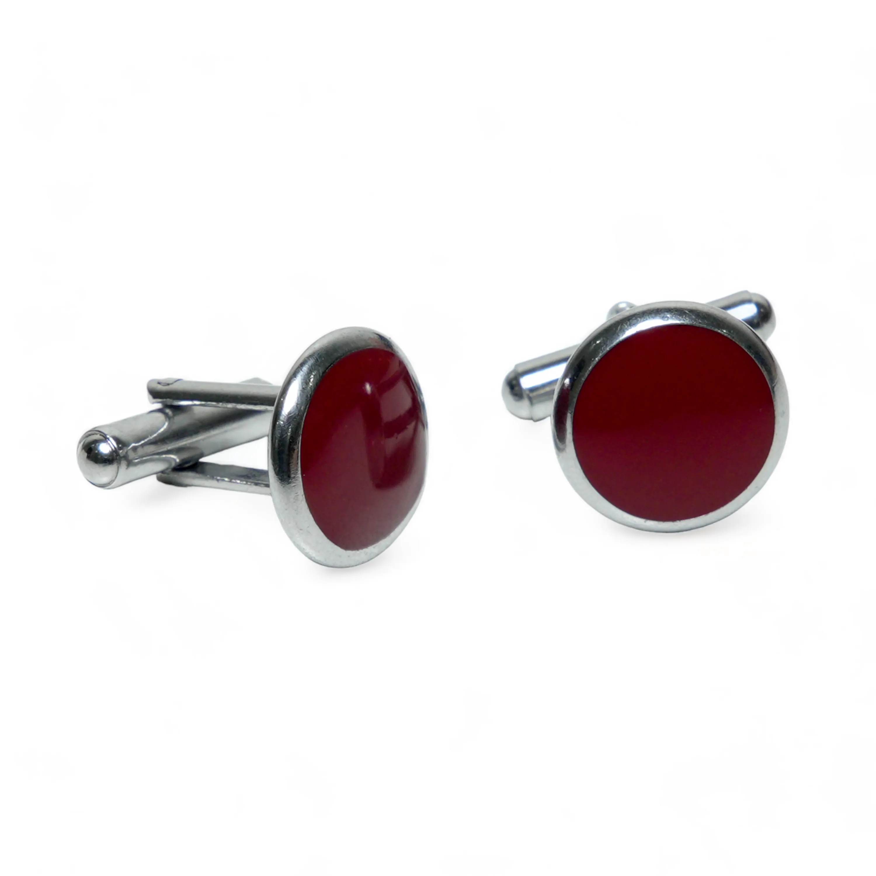 Chokore Round Silver Cufflinks (Burgundy)