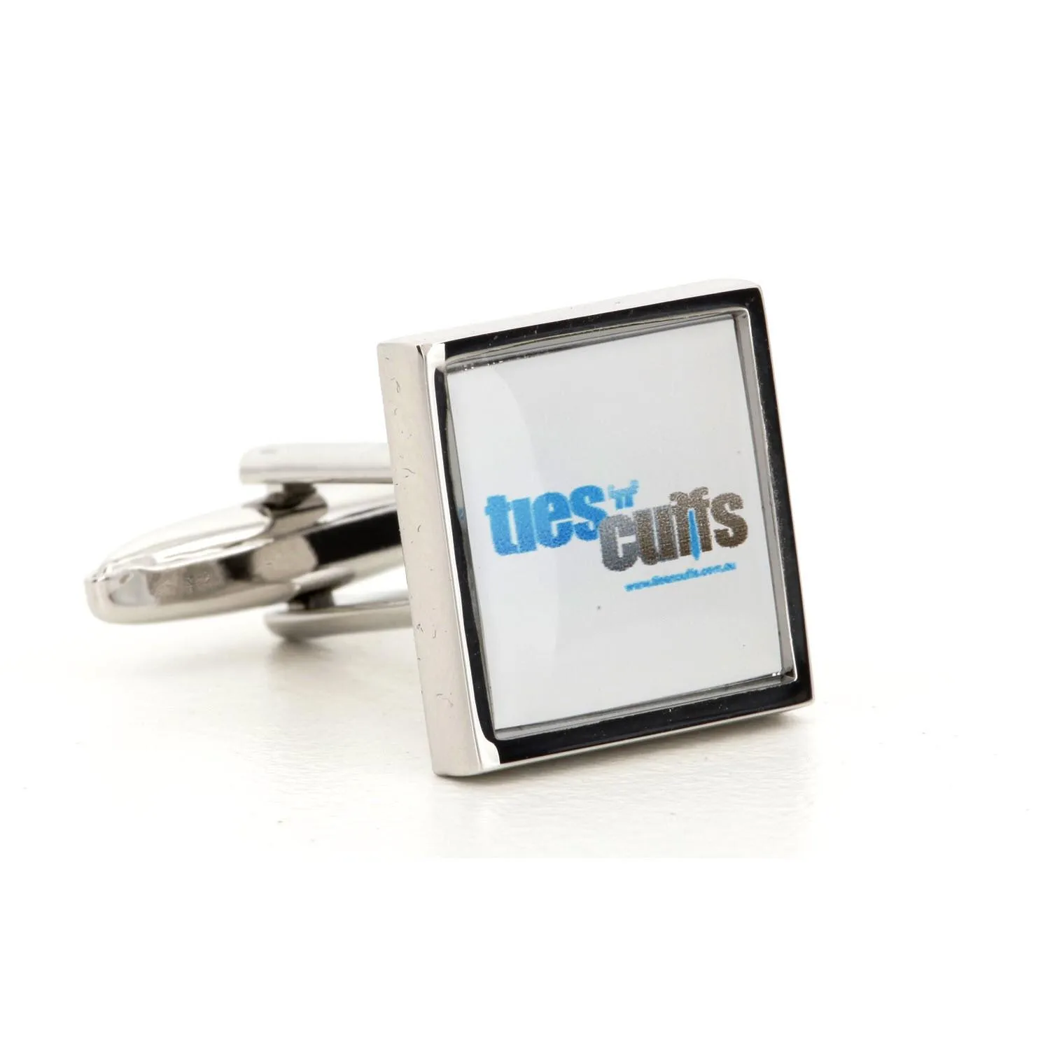 Corporate Printed Square Logo Silver Cufflinks