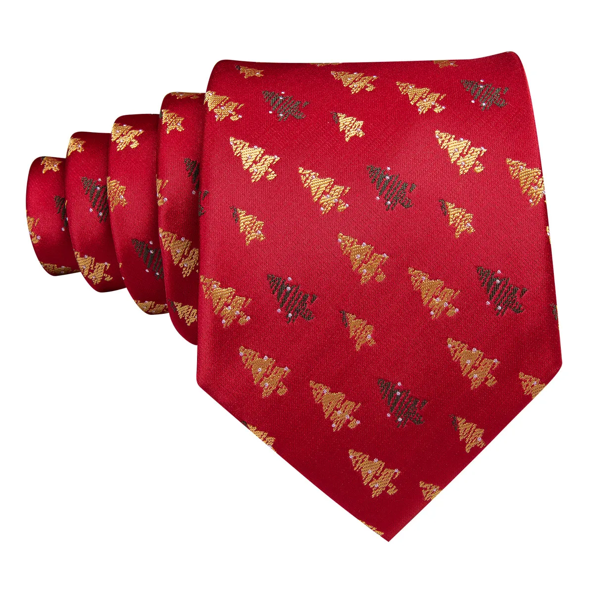 Crimson & Gold Christmas Tree Jacquard Tie, Pocket Square, and Cufflinks Set