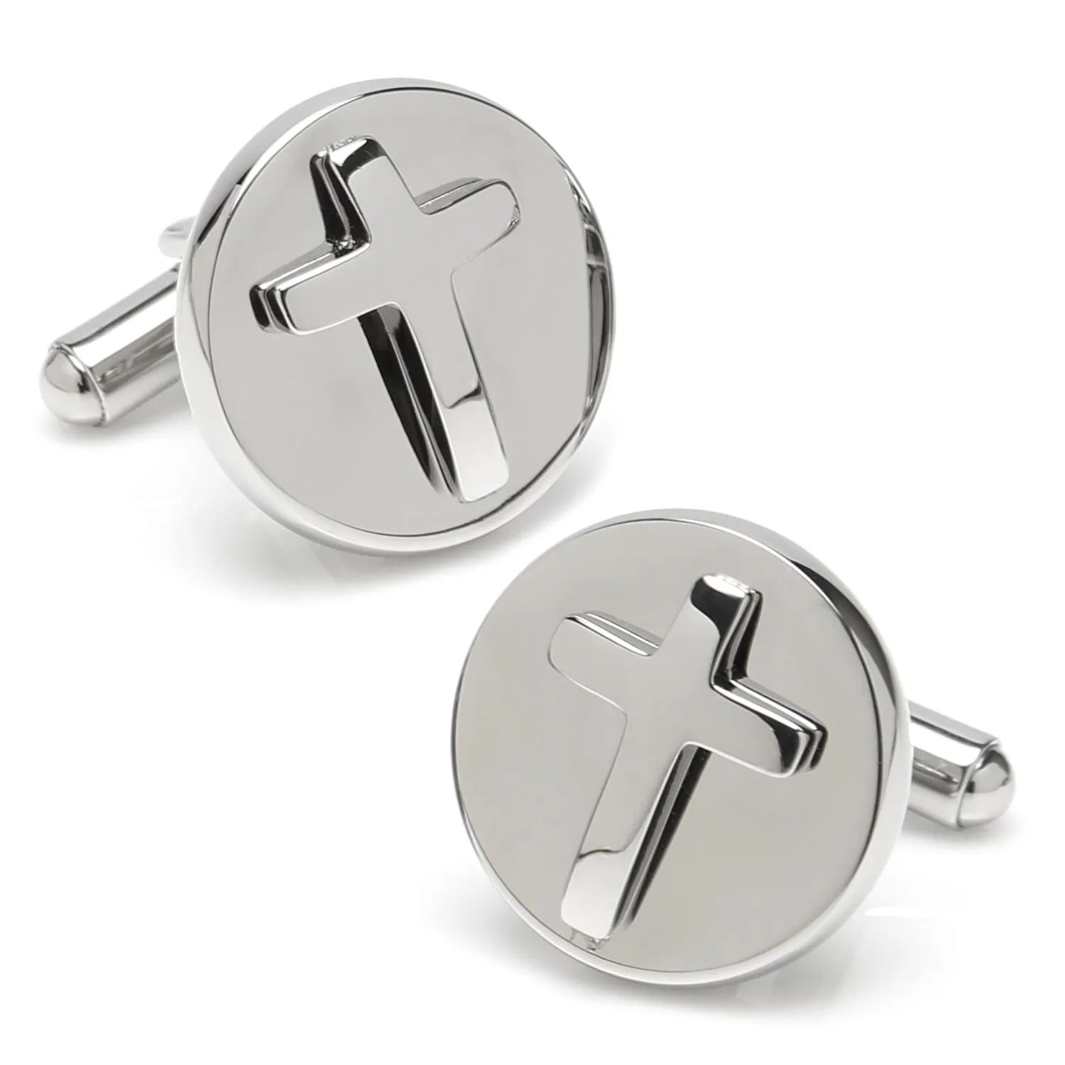 Cross Round Stainless Steel Cufflinks