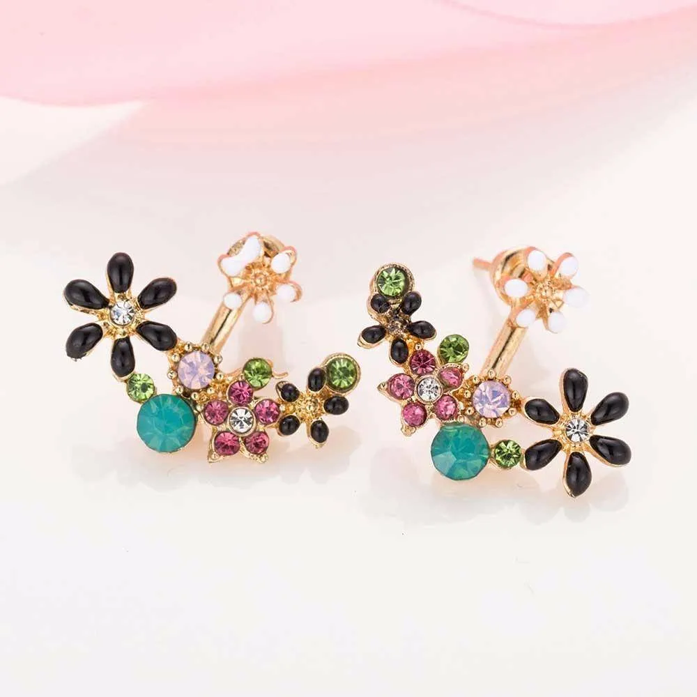 Crystal Garden Flowered Stud Earrings & Jacket In Four Colors