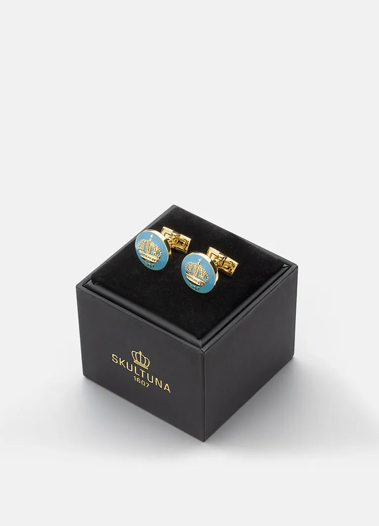 Cufflinks | The Skultuna Crown Gold | Gustavian Light Blue