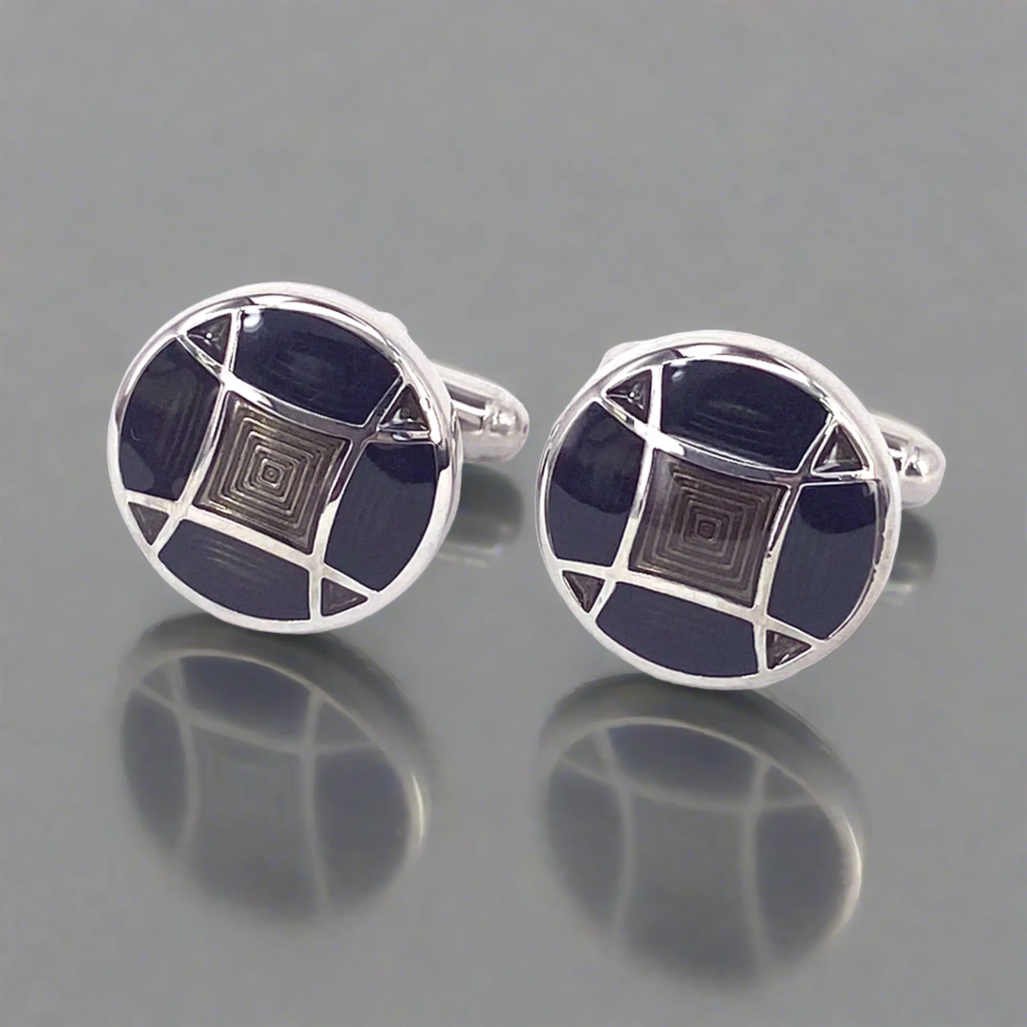 Dark Blue and Brown square Enamel Cufflinks