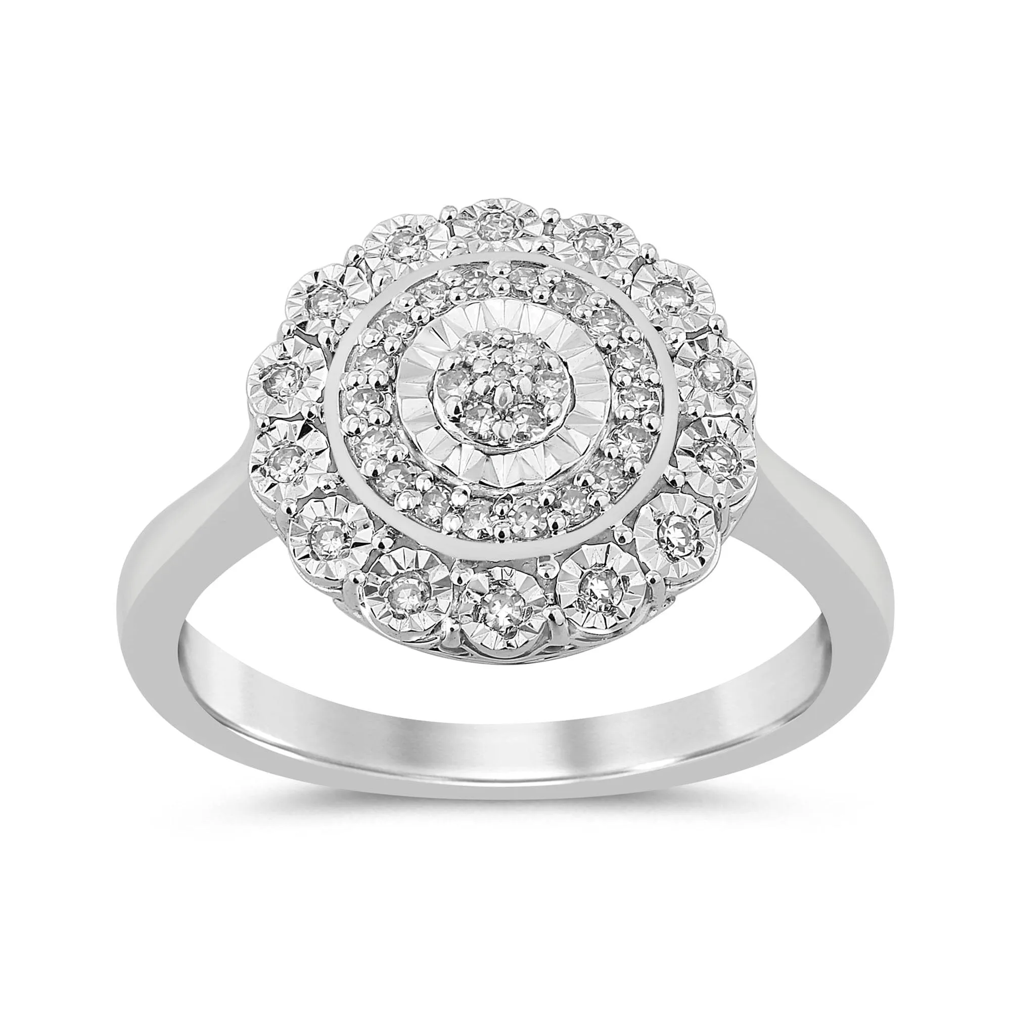 Double Halo Ring with 0.15ct of Diamonds in Sterling Silver