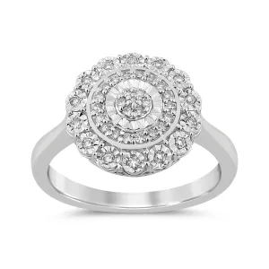 Double Halo Ring with 0.15ct of Diamonds in Sterling Silver