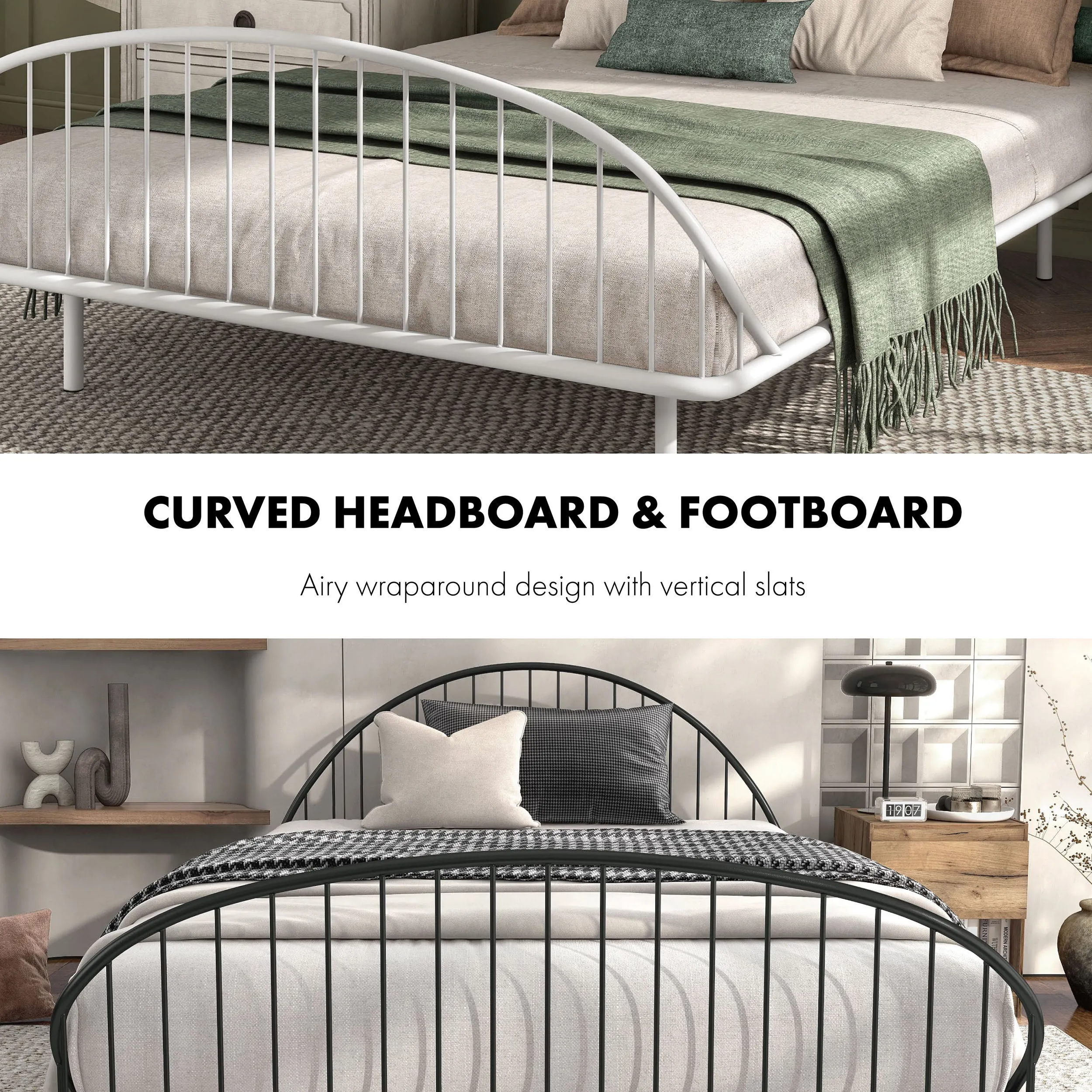 Duke Curved Metal Powder Coated Bed Frame, No Box Spring Needed