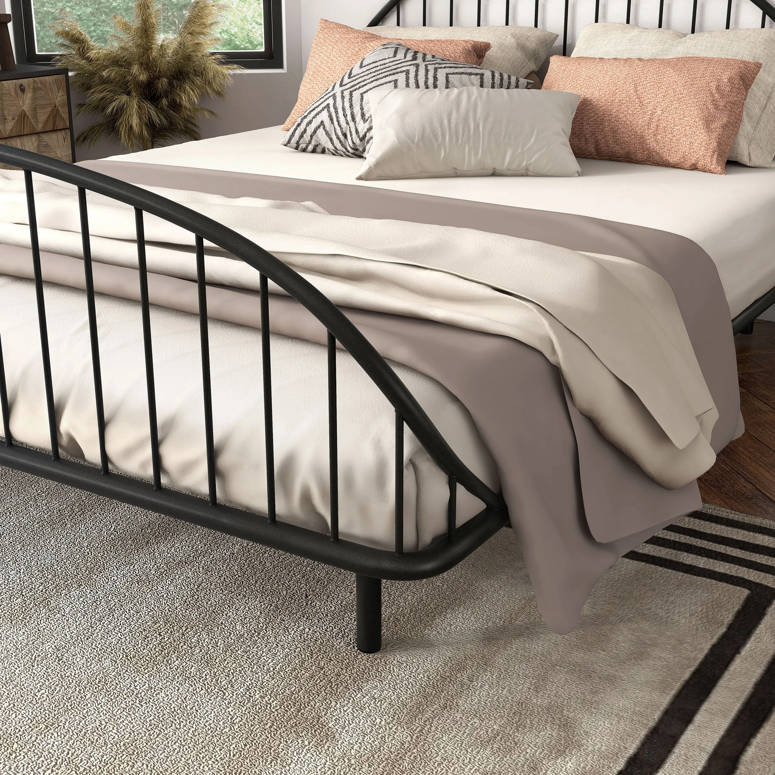 Duke Curved Metal Powder Coated Bed Frame, No Box Spring Needed