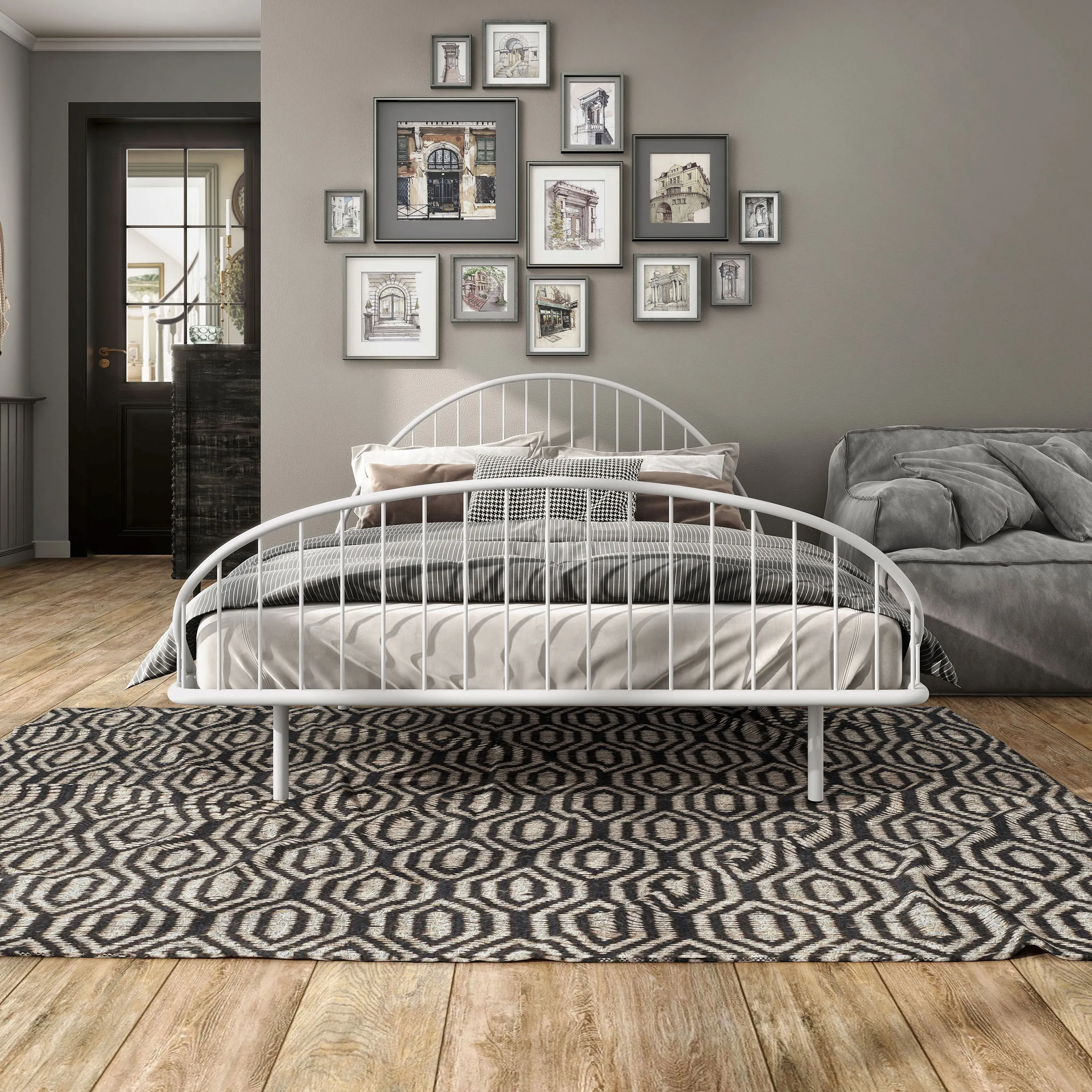 Duke Curved Metal Powder Coated Bed Frame, No Box Spring Needed