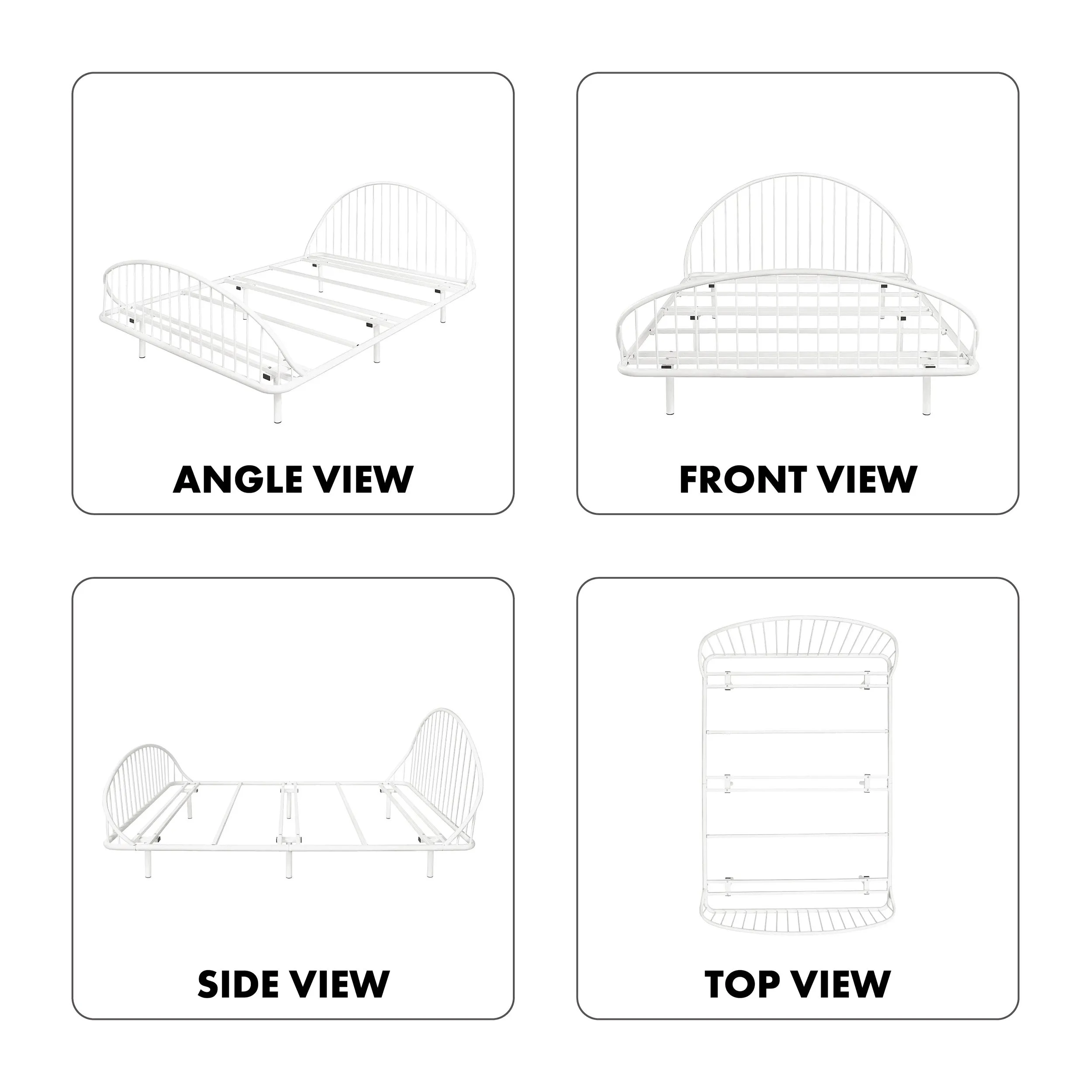 Duke Curved Metal Powder Coated Bed Frame, No Box Spring Needed