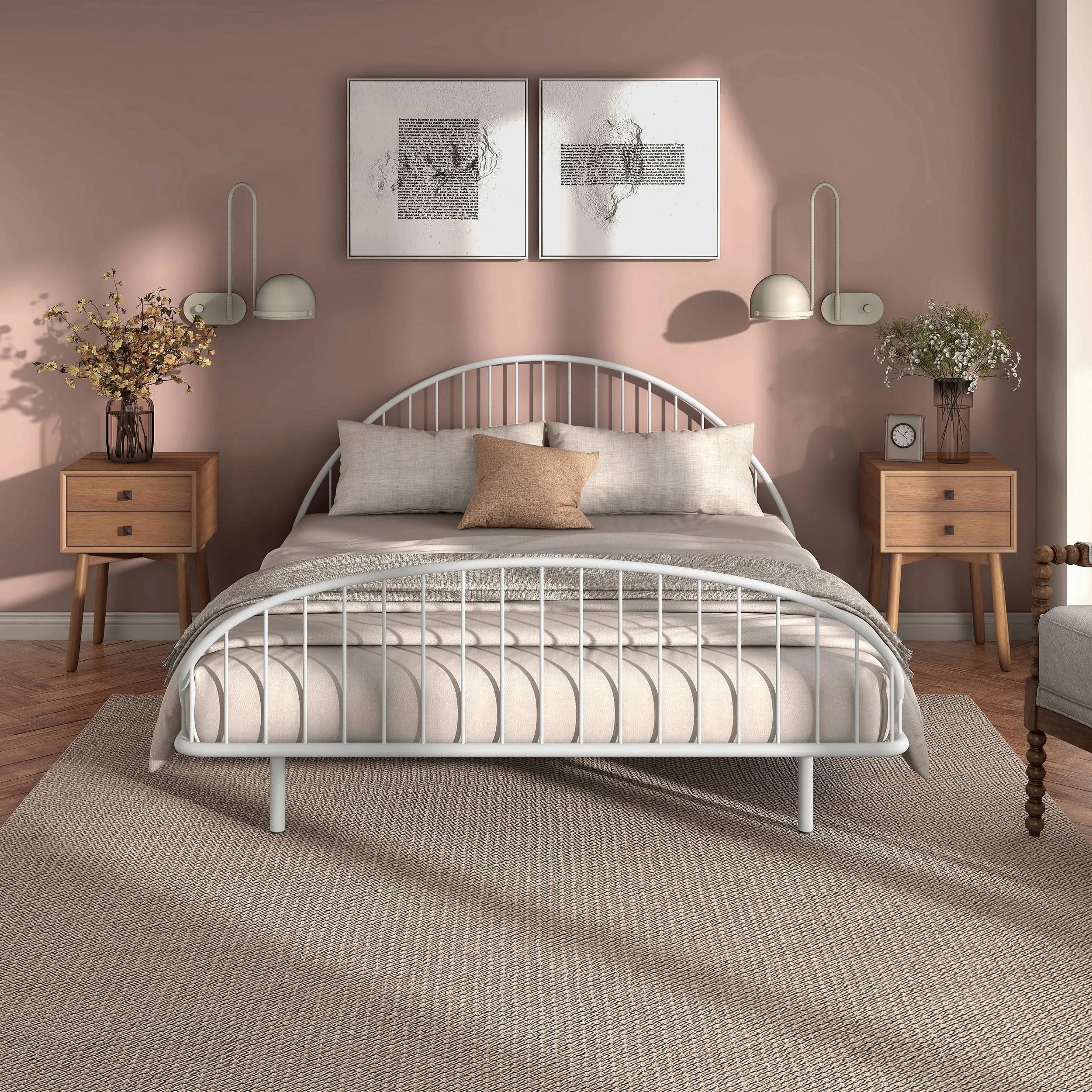 Duke Curved Metal Powder Coated Bed Frame, No Box Spring Needed