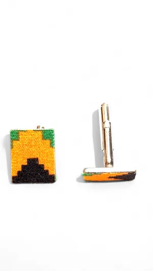 Dupsie's Nkabom" Silver-plated Rectangular-shaped Multicolored Kente African Print cufflinks DPJSPKRSC0