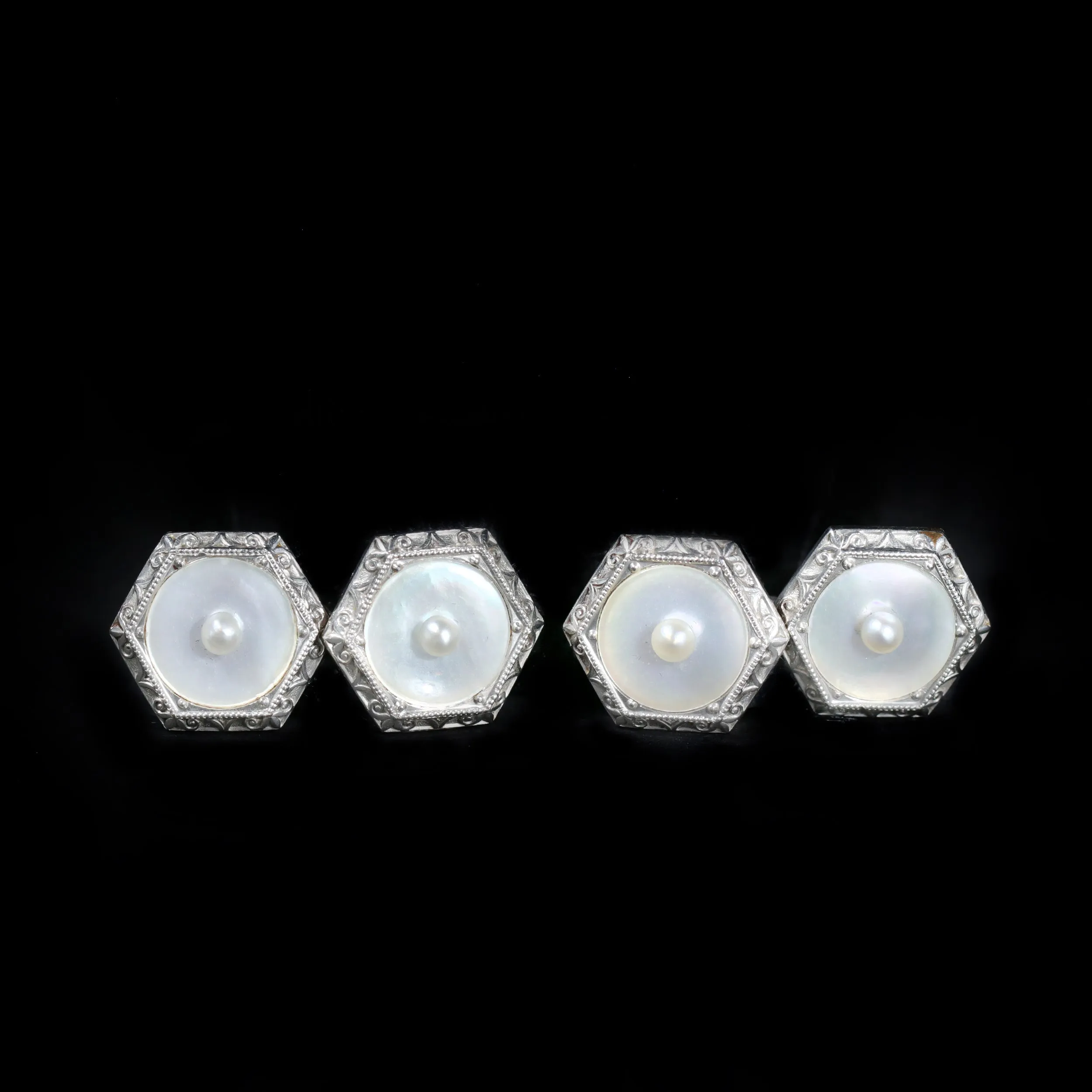 Edwardian Mother of Pearl Cufflink and Stud Dress Set