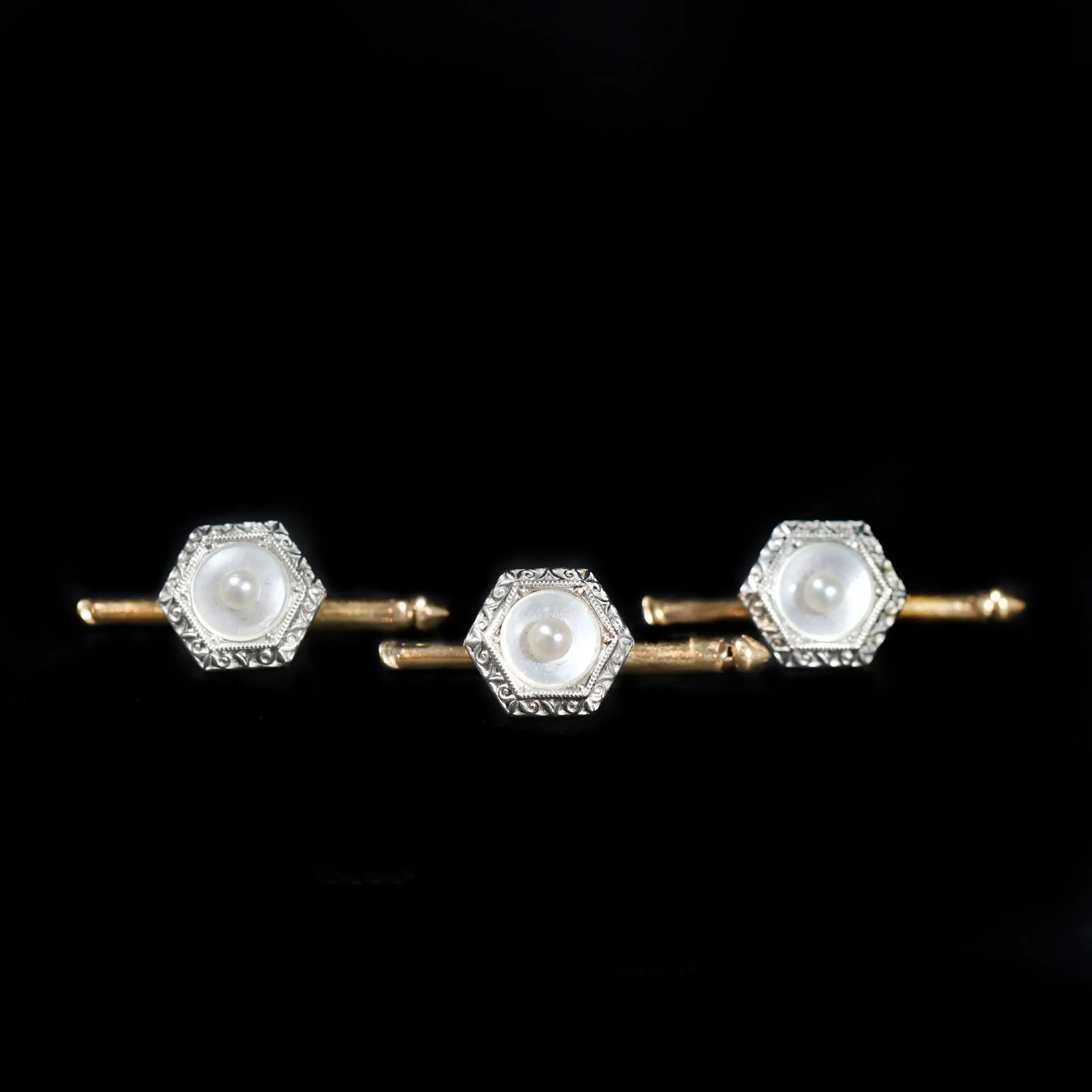 Edwardian Mother of Pearl Cufflink and Stud Dress Set