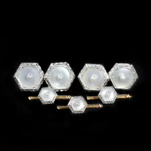 Edwardian Mother of Pearl Cufflink and Stud Dress Set