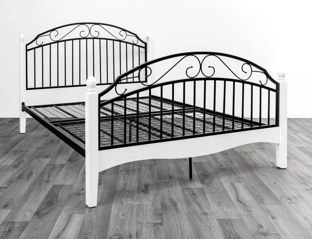 Elegant Metal Bed with Pinewood Pillar Posts - Contemporary Design