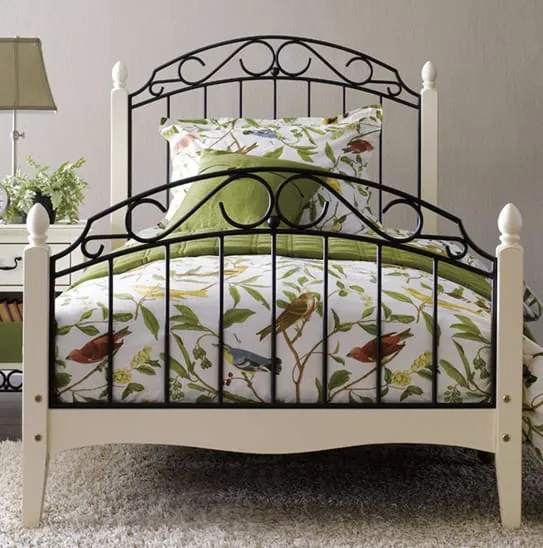 Elegant Metal Bed with Pinewood Pillar Posts - Contemporary Design