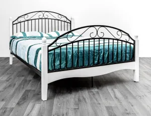 Elegant Metal Bed with Pinewood Pillar Posts - Contemporary Design