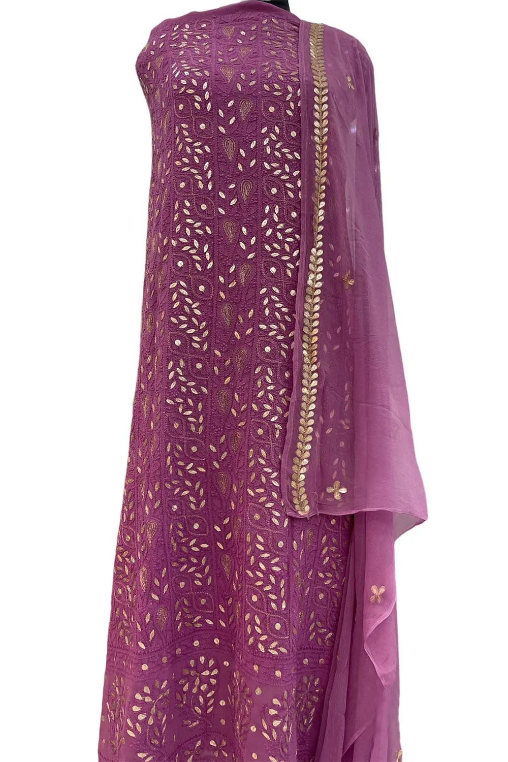 Elegant Purple Chikankari Georgette Suit: Hand Embroidered Luxury