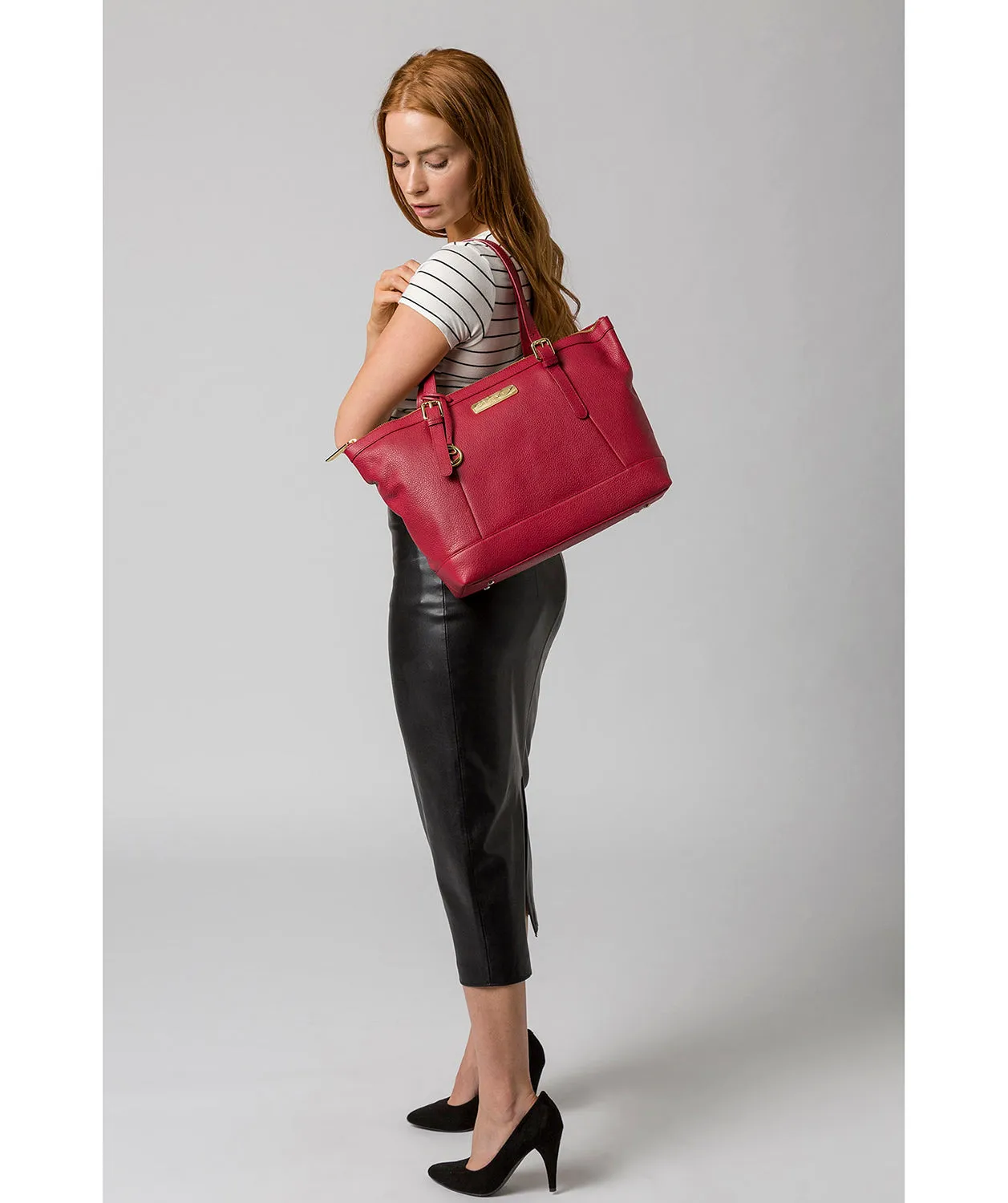 'Emily' Berry Red Leather Tote Bag