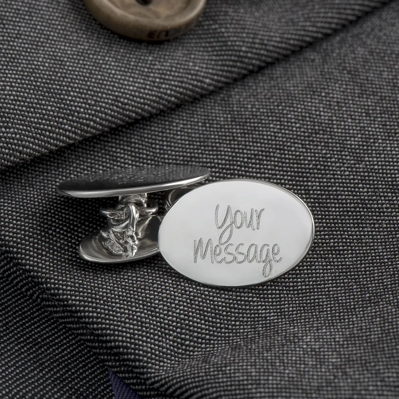 Engraved Cufflinks, Sterling Silver Oval Chain