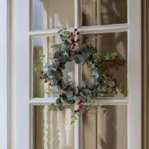 Faux Small Red Berry & Eucalyptus Wreath