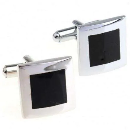 Formal Introduction Stainless Steel & Black Enamel Square Flip Cufflinks