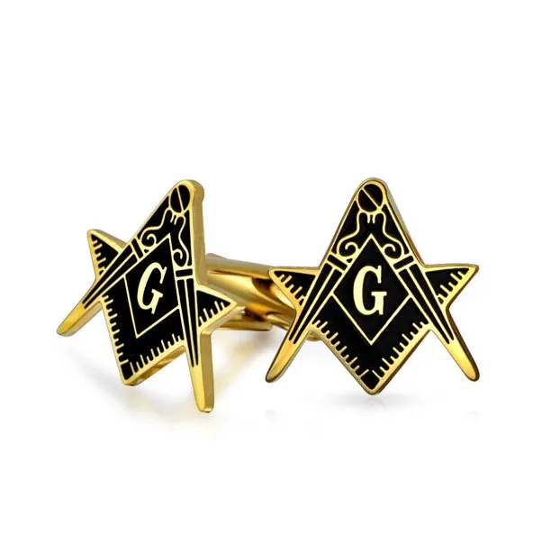 Freemasons Masonic Compass Cufflinks Black Gold Plated Stainless Steel