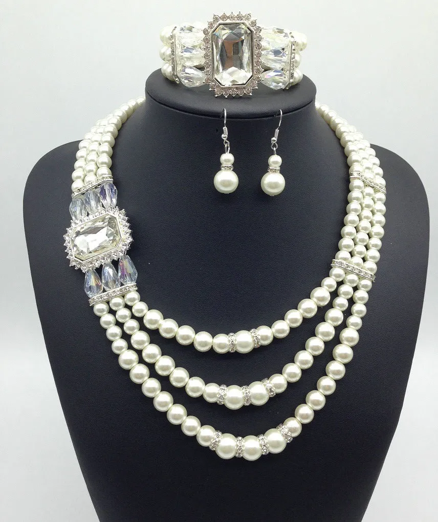 Gemstone Pearl Necklace Earrings Jewelry  Set