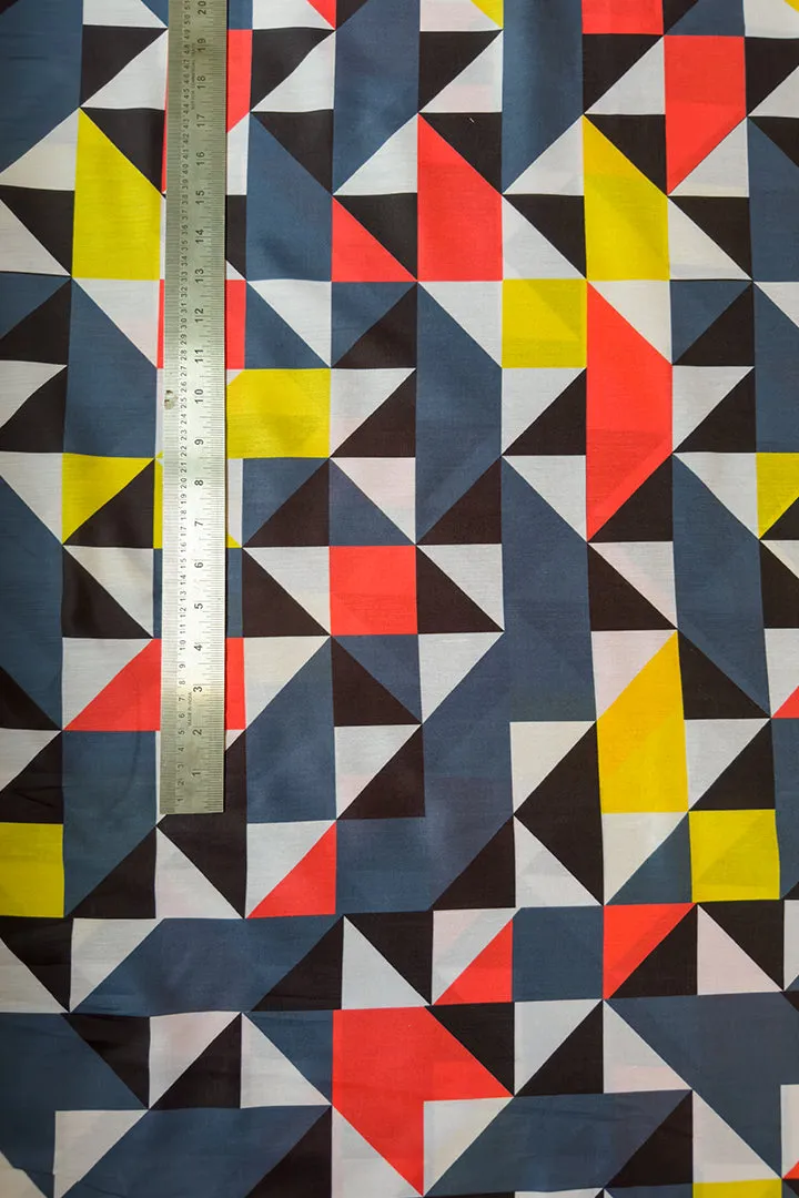 Geometric Printed Multicolored Muslin Fabric