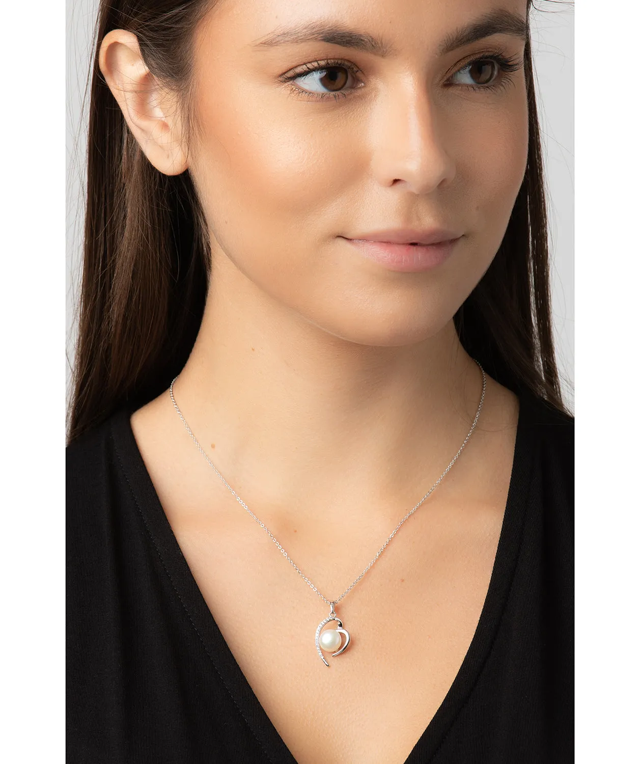 Gift Packaged 'Aurora' Rhodium Plated 925 Silver with Freshwater Pearl Necklace