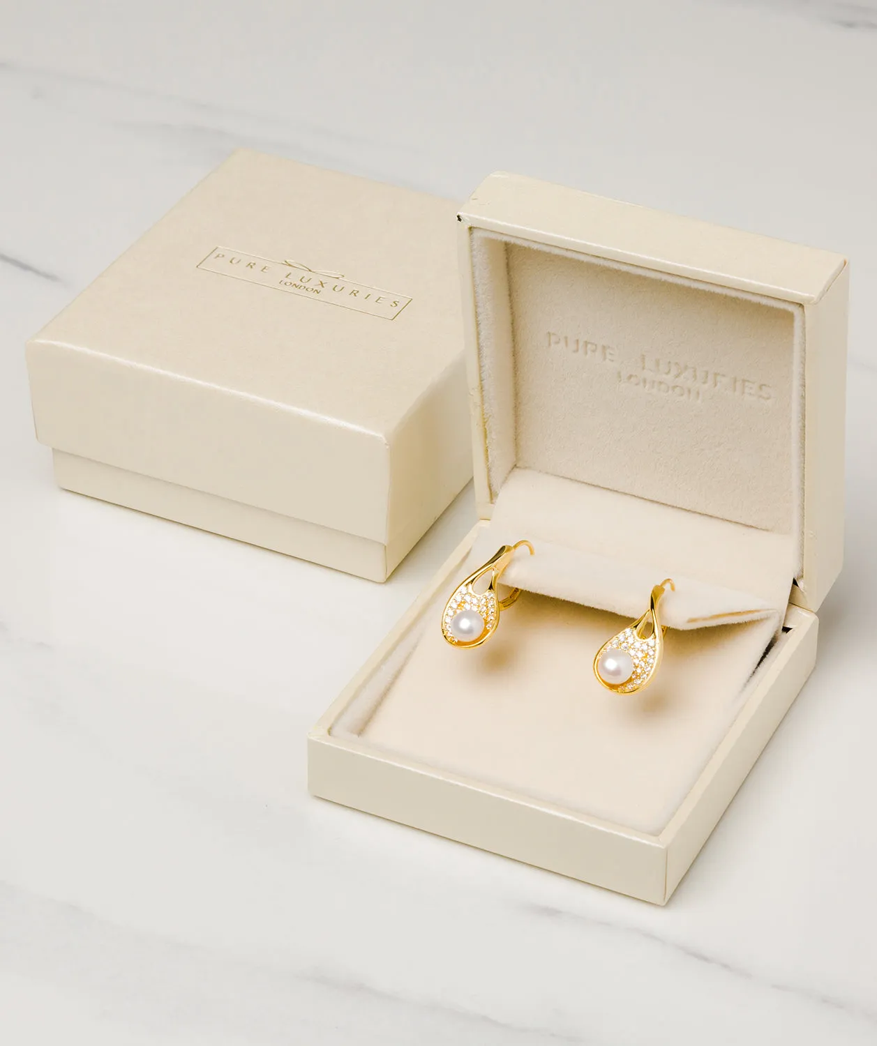 Gift Packaged 'Fernada' 18ct Yellow Gold Plated 925 Silver Pearl Drop Earrings