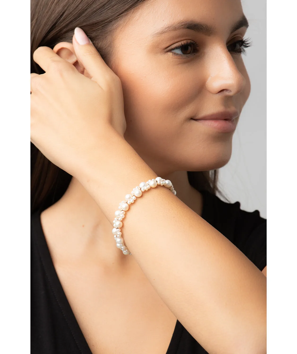 Gift Packaged 'Frances' 18ct Rose Gold Plated Sterling Silver Freshwater Pearl Cluster Bracelet