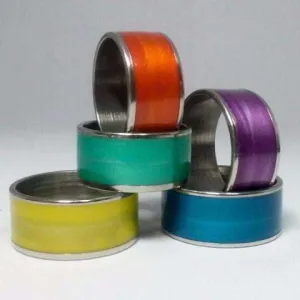 Glossy Colored Enamel Stainless Steel Wide Band Ring 10mm ~ 5 Funky Colors