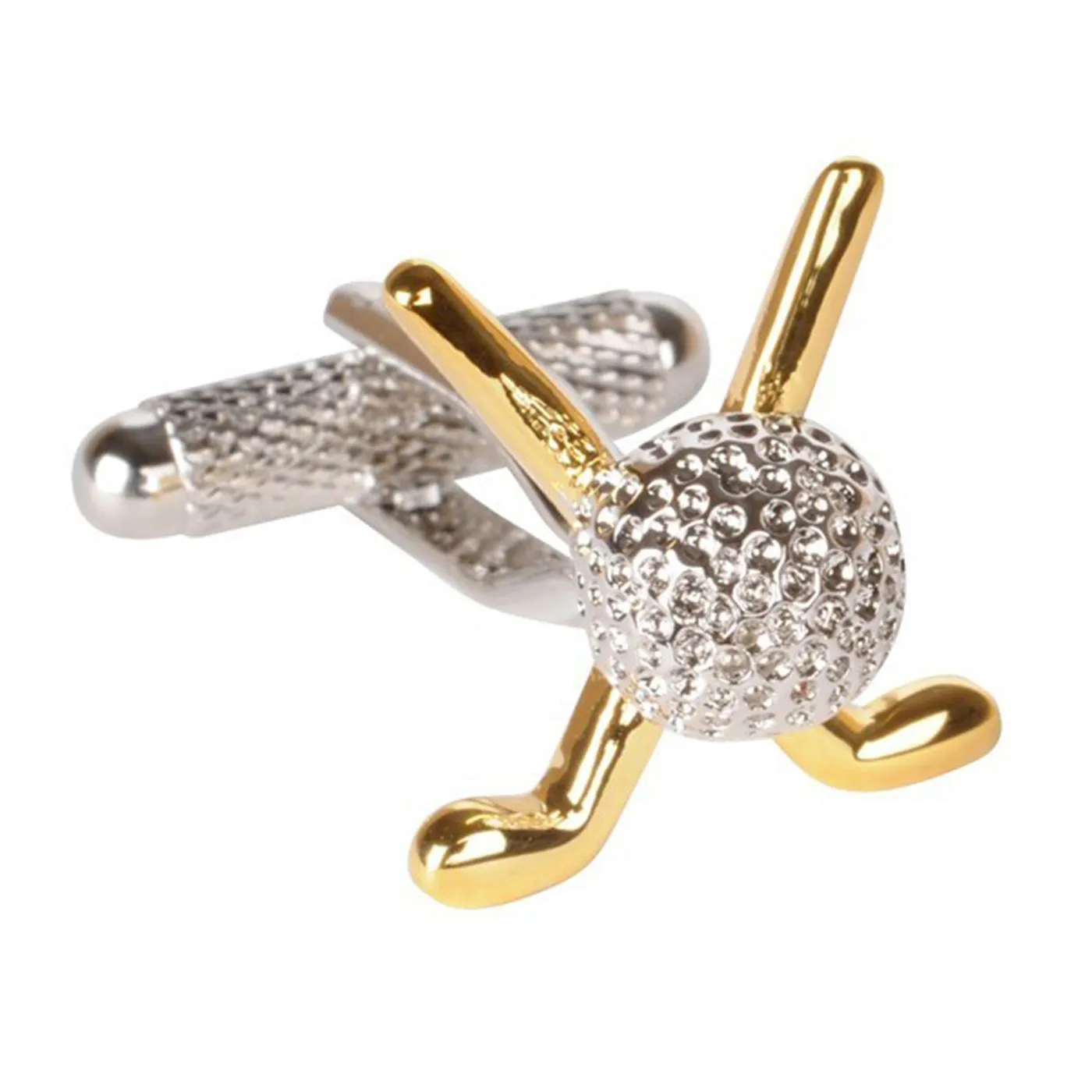 Gold Crossed Golf Clubs and Ball Cufflinks