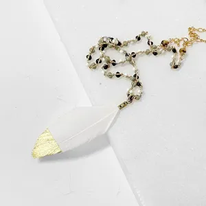 Gold Dipped Feather, Enamel Dot 14K Gold Filled Necklace