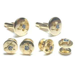 Gold Masonic Cufflinks and Studs Set - Style # FS7025