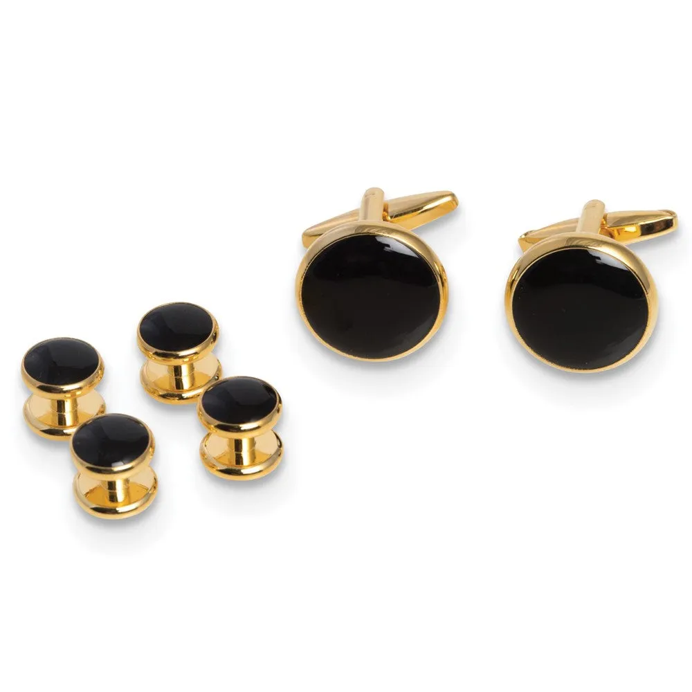 Gold-tone Black Enameled Cuff Links and Tuxedo Studs Set